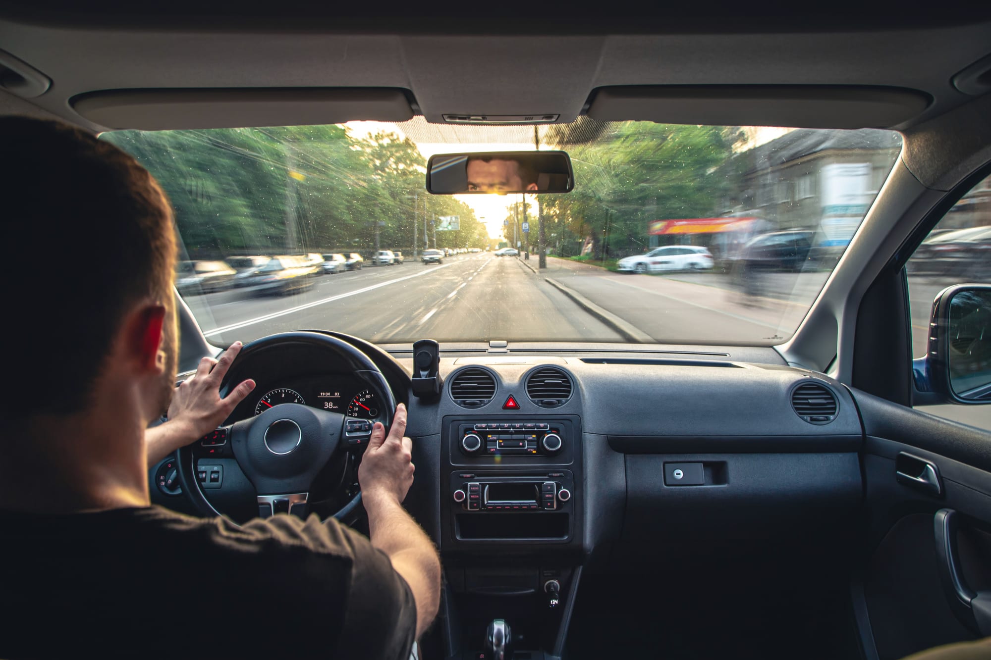 Student driving on the highway